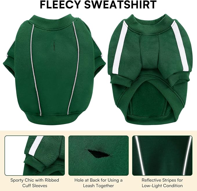 Queenmore XL Christmas Dog Sweater, Cozy Fleece Dog Sweatshirt, Warm Winter Fleece Jacket for Small, Medium & Large Dogs with Leash Hole/Reflective Stripes Green