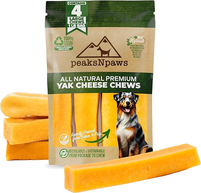 peaksNpaws Premium Yak Cheese Dog Treats - Natural Yak Chews from Himalayan Mountains - Grain Free, Lactose Free - Easily Digestible, 100% Eco-Friendly Packaging (1 Lb. Bag)