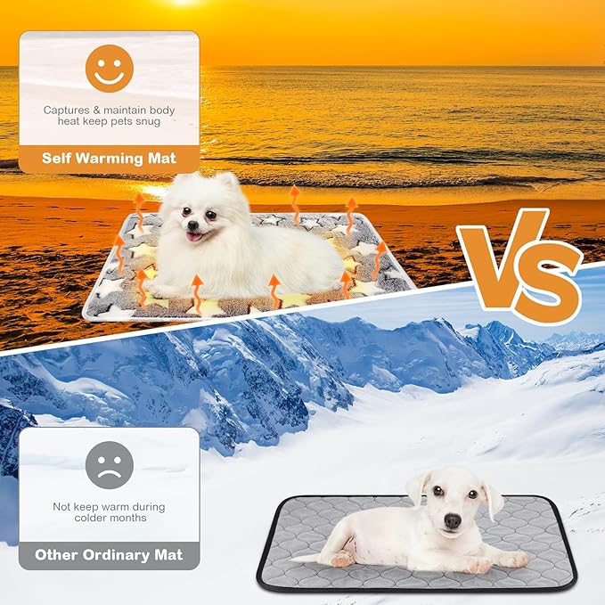2 Pack Self Warming Cat Bed Self Heating Dog Pad Cat Warming Pad Thermal Pet Mat Washable Reflect Body Heat Removable Cover for Indoor Kittens Puppies Feral Pet(Large Star,16 x 20 Inch)