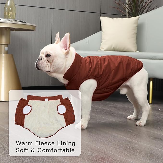 2 Layers Fleece Lined Warm Dog Jacket for Puppy Winter Cold Weather,Soft Windproof Small Dog Coat,Brown XS
