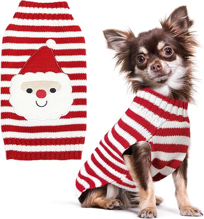 PETCARE Santa Dog Sweater Christmas Funny Cute Red Striped Cat Sweater Vest Pet Holiday Dog Clothes Puppy Sweaters for Small Medium Large Dogs Cats Fall Winter Outfits Xmas Dogs Costume,Medium