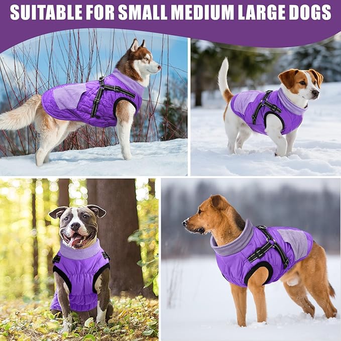 Mosucoirl Warm Dog Coats Pet Clothes, Waterproof Dogs Jacket Reflective Pet Outfits Winter Dog Cold Weather Coat Cozy Snow Jackets Vest for Small Medium Large Dogs Puppy Doggie (Purple, S)