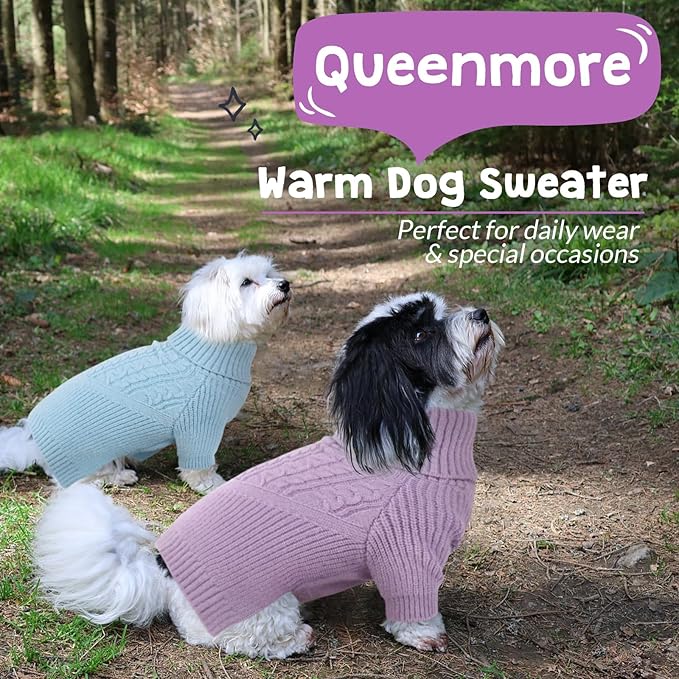 Queenmore Dog Sweater, Puppy Sweater for Small Dogs,Warm Winter Fall Dog Sweaters for Dog Girls Boys, Solid Turtleneck Knit Sweater for Large Medium Dogs,Long Sleeves Christmas Dog Sweater Lilac,S