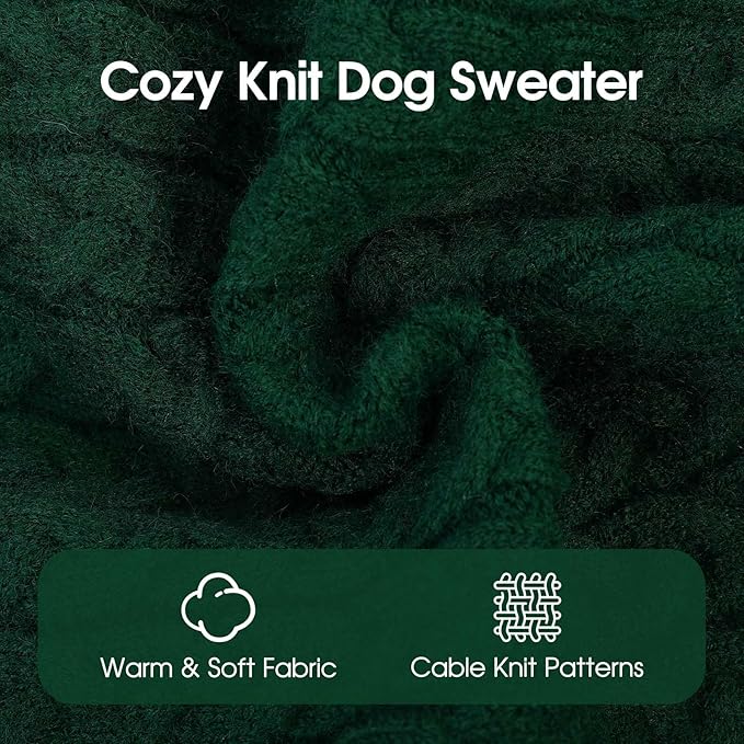 SAWMONG Dog Sweater, Dog Sweaters for Small Dogs Girls Boys, Pullover Turtleneck Knitted Doggy Sweatshirt, Cold Weather Pet Clothes（Green, X-Small