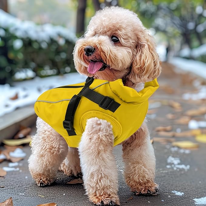 Dog Winter Coat Reflective Water-Resistant Jacket, Fleece Lined Windproof Puppy Coat with Back Zipper & D-Ring, Cold Weather Dog Coats for Small Medium Large Dogs (L, Orange)