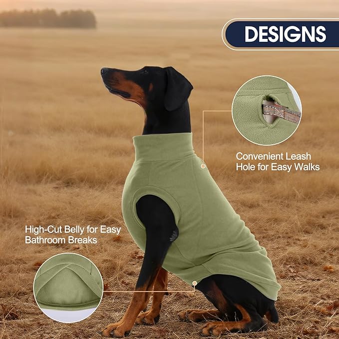 IECOii 2 Pack 4XL Fleece Sweaters for Dogs - Warm & Stretchy Doberman Sweater for Large Dogs Boy Girl, Winter & Fall Soft Fleece Coat, Machine Washable(Size XXXXL, Light Green & Army Green)