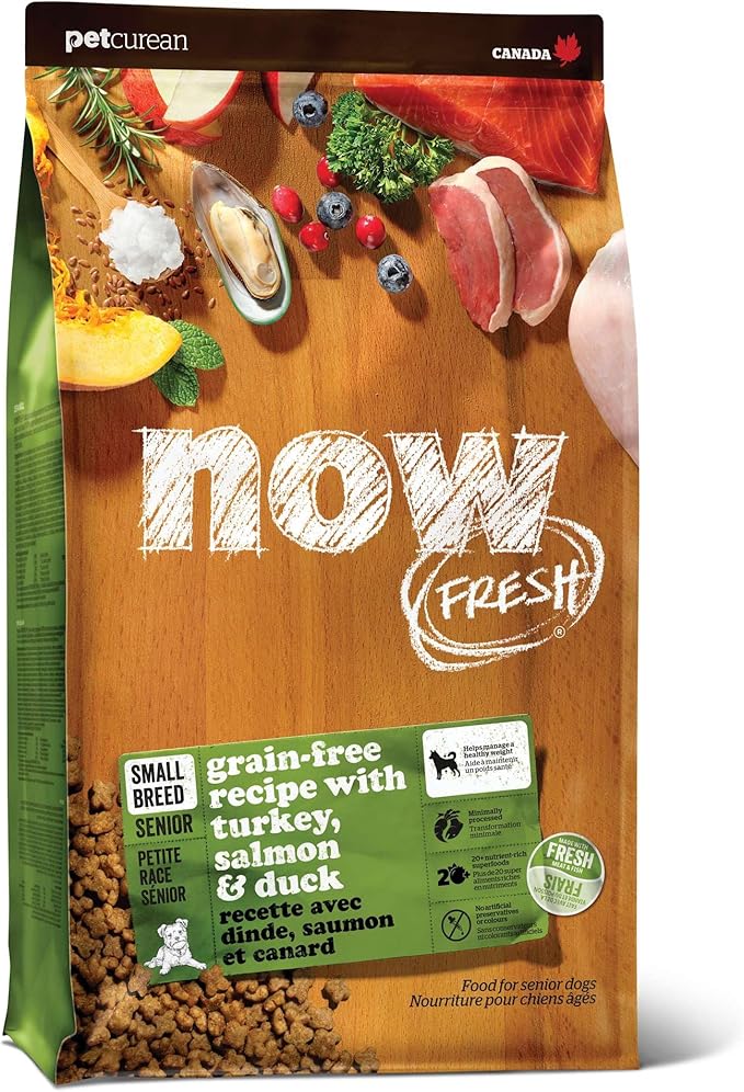 Now Fresh Grain-Free Small Breed Senior Dry Dog Food with Turkey, Salmon & Duck, Premium Kibble Made with Real Meat & Fish, Chicken-Free, Added Glucosamine & Chondroitin for Healthy Joints, 6 lb Bag