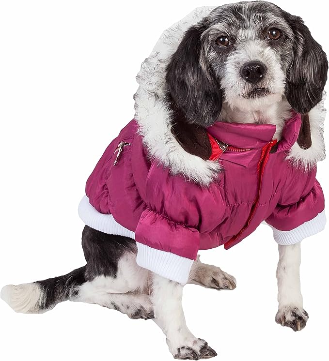 PET LIFE Classic Metallic Fashion Pet Dog Coat Jacket Parka w/ 3M Insulation and Removable Hood, Medium, Metallic Hot Pink