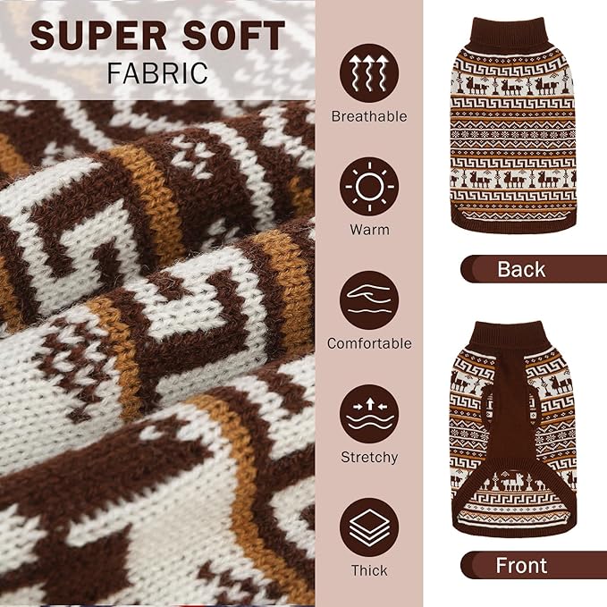 SCENEREAL Turtleneck Dog Sweater for Small Medium Large Dogs Girls Boys, Knit Pet Pullover Puppy Clothes Cold Weather Coats, Holiday Outfits Sweatshirt for Christmas, Khaki S