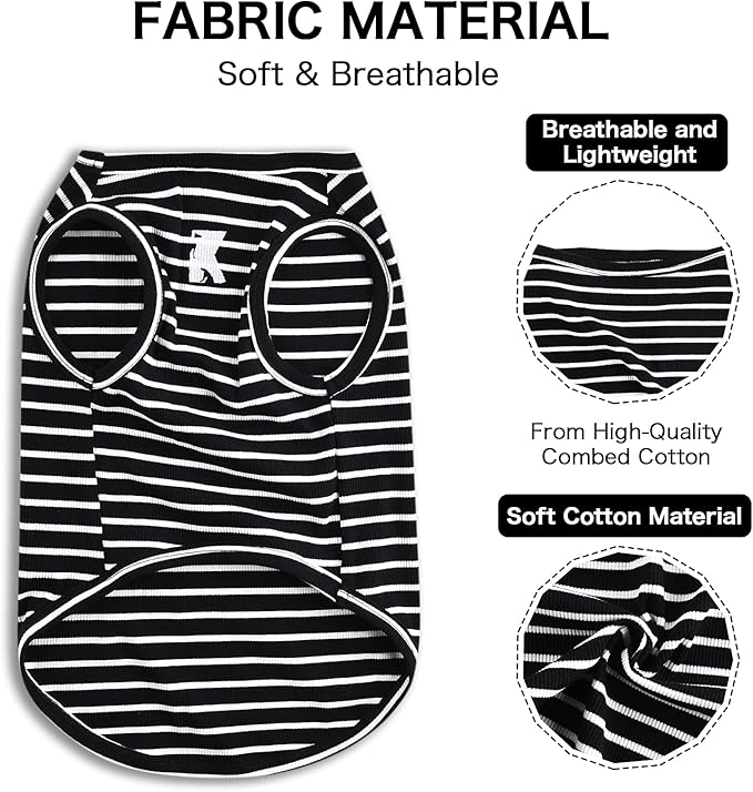 Koneseve Dog Shirt Vest Lightweight Stretchy Dog T-Shirt Soft Cool Shirts Sleeveless Stripe Vests Breathable Clothes for Puppy Kitty Cats Small Medium Large Dogs 2 Pack Black + Grey [XL/Extra Large]