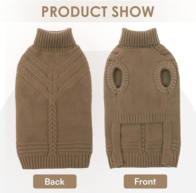 Dog Sweaters for Small Dogs Male Female Pet Knitwear Classic Puppy Warm Pullover Turtleneck Cold Weather Clothes for Yorkie(Brown, S)