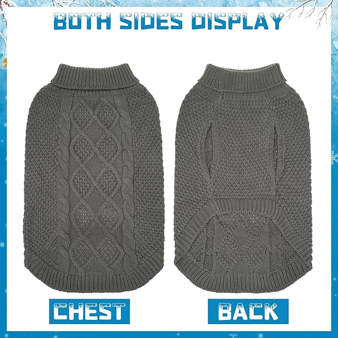 Mihachi Turtleneck Dog Sweater - Winter Coat Apparel Classic Cable Knit Clothes with Leash Hole for Cold Weather, Ideal Gift for Pet in New Year Smoky Gray Small/Medium