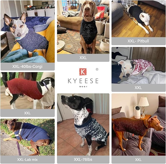 KYEESE Dog Sweater for Large Dogs with Leash Hole Warm Pullover with Reflective Yarn Male Thick Stretchy Knitwear Winter Soft Pet Coat boy for Cold Weather Comfy Dog Sweaters,Grey, XX-Large
