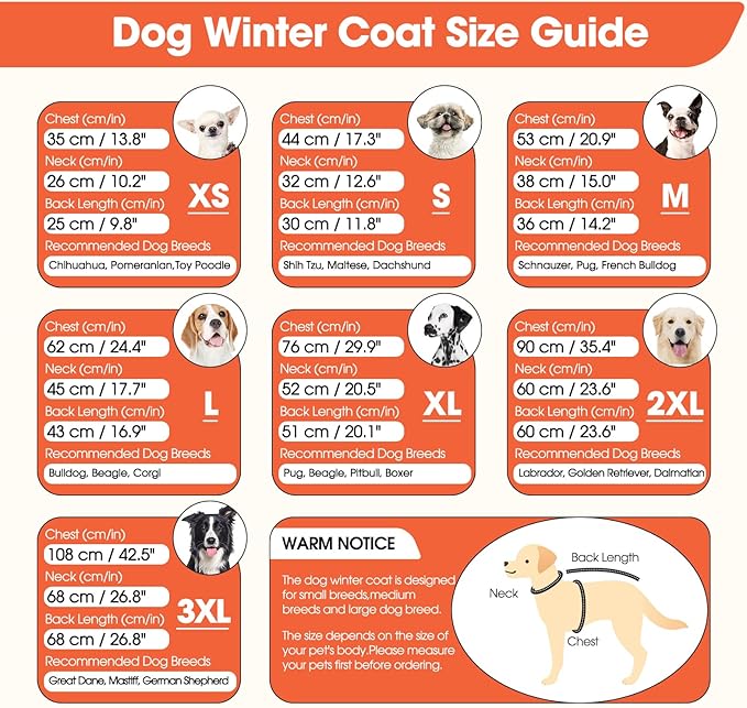 BRKURLEG Dog Winter Jackets for Large Dogs, Dog Coat with Harness Built in, Dogs Snowsuits with Zipper, Waterproof Windproof Pet Puffer Jacket Fleece Vest for Labrador, German Shepherd, Orange XXXL