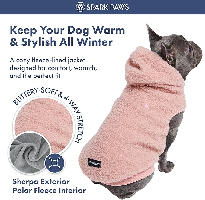 Spark Paws Teddy Dog Sweater, Sherpa Vest with Warm Fleece Lining, Winter Coat Suitable for Small Medium Large XL XXL Breeds - Pink - M