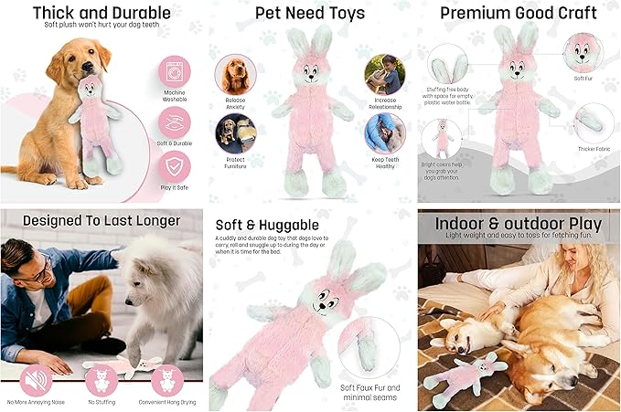 FGA MARKETPLACE Pack of 7 Flat NO Stuffing NO Squeak Plush Dog Toys, Funny Style Will Entertain Your Pet for Hours, Recommended for Small and Medium Dog 21 INCH Long