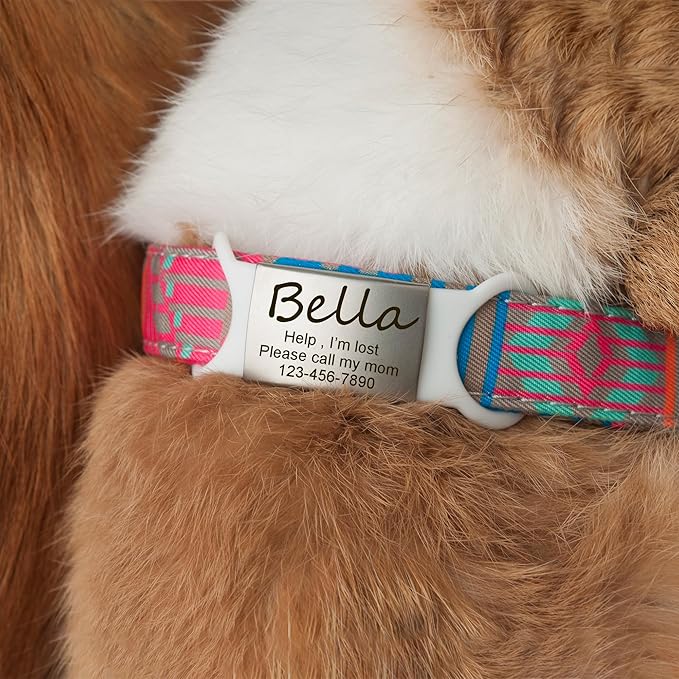 Anavia Slide On Silent Pet ID Tags, S/M/L/XL Personalized Multi-Color Silicone Band Cat Dog Name Tags, Customized Engraved Stainless Steel, Chew-Proof Quiet Dog Collar Tags (Pink, X-Large)