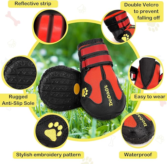 DcOaGt Dog Shoes for Large Dogs, 4PCS Anti-Slip Dog Boots & Paw Protectors for Hot Pavement Winter Snow Hiking Walking, Waterproof Breathable and Reflective Dog Booties for Large Size Dogs