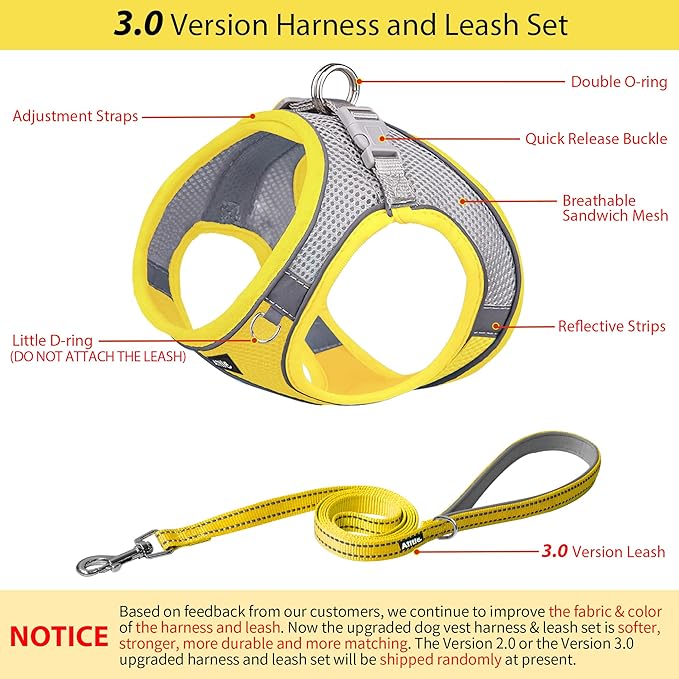 AIITLE Easy Walk Dog Harness and Leash Set - Pet Supply No Pull, Step in Adjustable Pet Harnesses with Padded Vest for Summer, No Choke Over, Easy to Put on Medium Dogs Yellow L