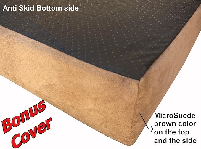 Dogbed4less Orthopedic Gel Memory Foam Pet Dog Bed, Waterproof Liner with External Microsuede Cover and Bonus Antislip Cover (Microsuede Espresso, 55"X37"X4" Inches)