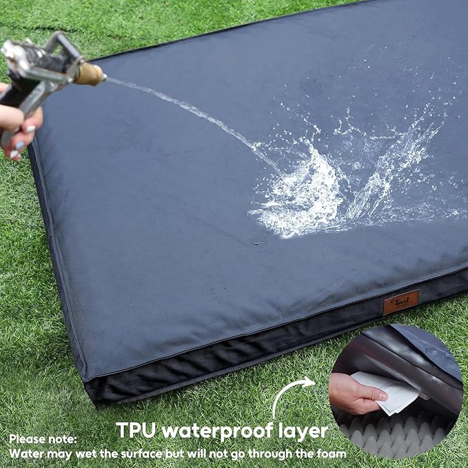 Outdoor Waterproof Dog Bed, Orthopedic Dog Bed for Medium Dogs 30x20 Inch, Egg Crate Foam Pet Bed with Washable Removable Oxford Cooling Cover, Navy