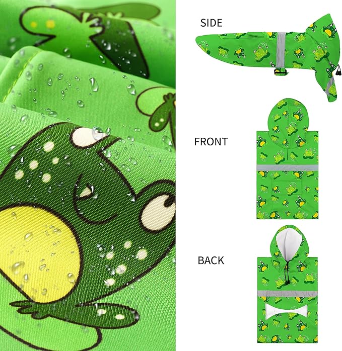 NACOCO Large Dog Raincoat Adjustable - Pet Frog Water Proof Clothes Lightweight Rain Jacket Poncho Hoodies with Strip Reflective Green (3XL, Green Frog)