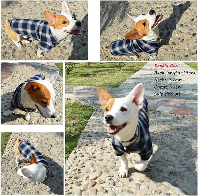 Koneseve Dog Shirt, Pet Plaid Clothes Shirt T-Shirt Sweater Matching Breathable for Small Medium Large Dog Cat Puppy Adorable Casual Cozy Halloween Thanksgiving Christmas Costumes (Blue; 5XL)