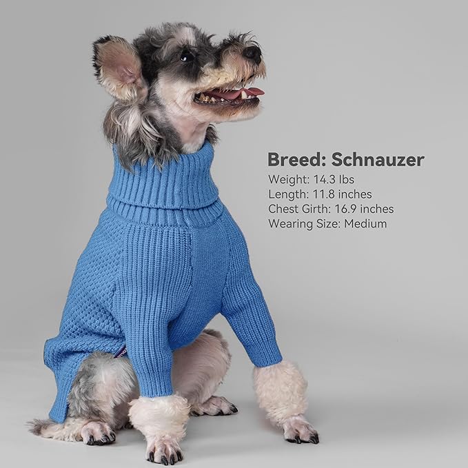 cyeollo Warm Small Dog Sweater, Knit Cold Weather Doggy Sweaters for Small Dogs Boy Pullover Winter Dog Clothes with Turtleneck for Indoor & Outdoor Wear, Blue M