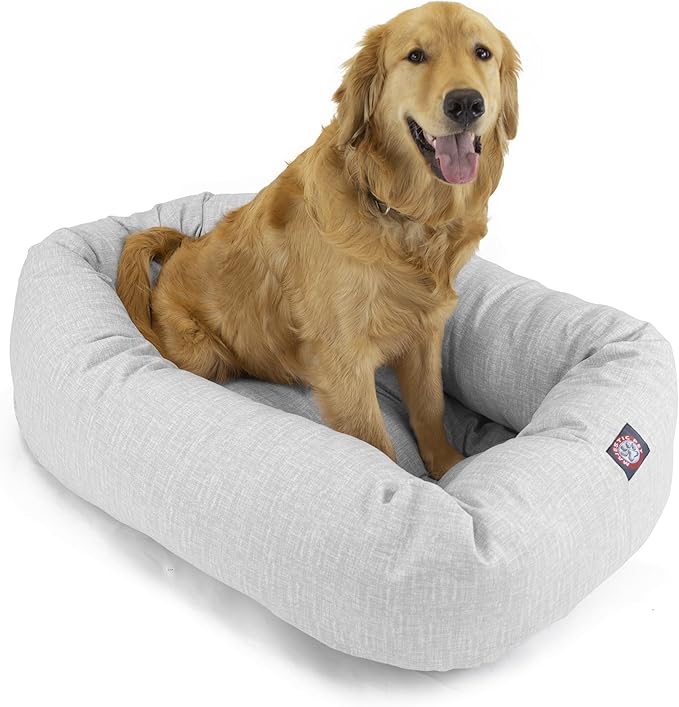 Majestic Pet 40 Inch Bagel Calming Dog Bed Washable – Cozy Soft Round Dog Bed with Spine Support for Dogs to Rest Their Head - Fluffy Donut Dog Bed 40x29x9 (Inch) - Round Pet Bed Large – Gray