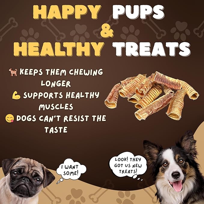 Woofley's Beef Trachea - 3-4 Inch - 50 Pack - Trachea Treats for Dogs - Natural Source of Glucosamine and Chondrotin for Joint Health - 100% Natural Beef Windpipe for Dogs