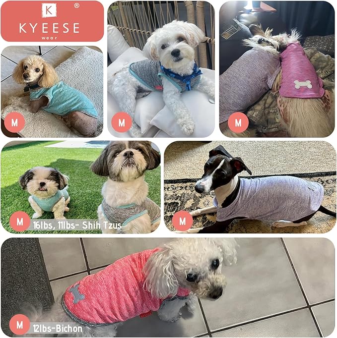 KYEESE 2 Pack Dog Shirts Quick Dry Soft Stretchy Pet T-Shirts with Reflective Label Tank Top Sleeveless Vest Sun Protection Dog Clothes for Small Dogs, Medium, Light Blue+Grey
