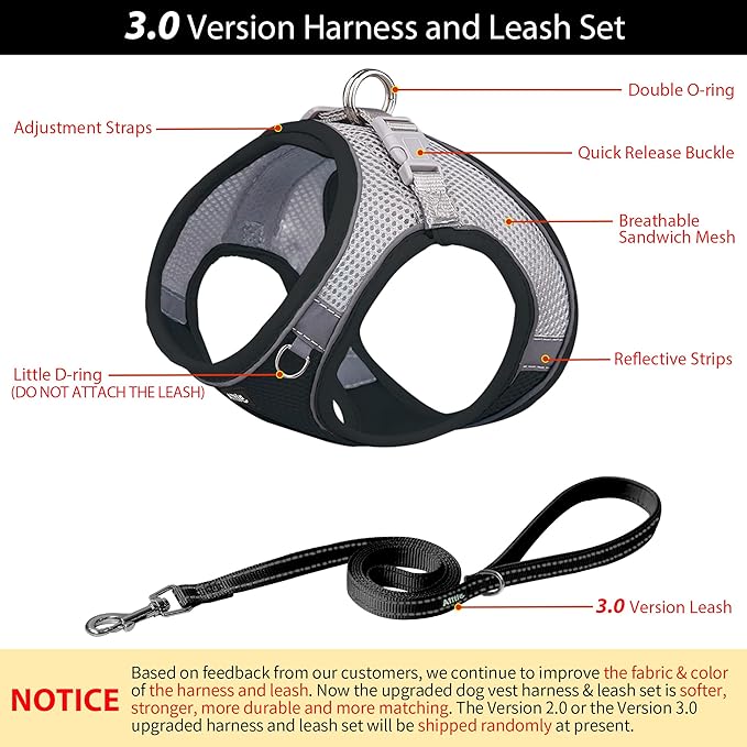 AIITLE Escape Proof Dog Harness - Step in Adjustable Dog Harness No Choke Over with Breathable Mesh and Quick-Release Buckle for Summer- Outdoor Walking, Camping, Training for Medium Dogs Black XL