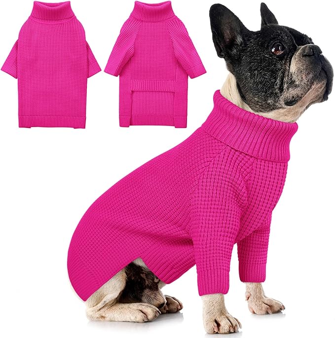 Queenmore Dog Sweaters for Medium Dogs Girl, Waffle Knit Dog Sweater with Long Sleeve, Doggie Kintsweaters, Cat Christmas Sweaters, Fuchsia M