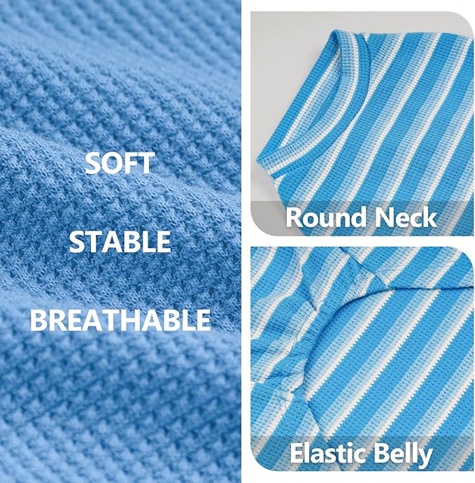 KYEESE 2Pack Waffle Dog Shirts for Small Dogs Stretchy Dog T-Shirts Lightweight Pet Tank Top Sleeveless Striped Dogs Shrit Vest Breathable, Large, Blue+Striped
