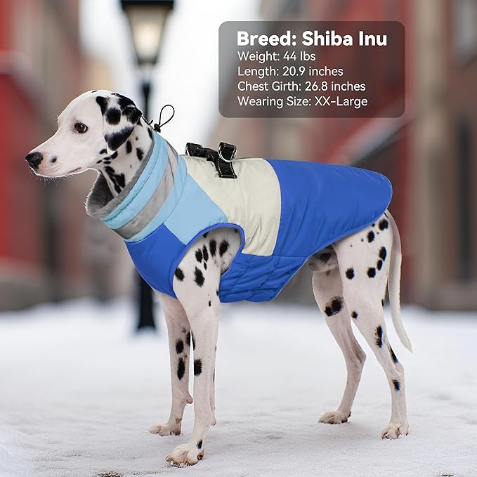 Dog Coats for Medium Dogs, Waterproof Dog Winter Jacket with Harness Built in, Cold Weather Coats, Reflective Zip-up Pet Vest, Warm Fleece Lined Dogs Snowsuit, Blue X-Large