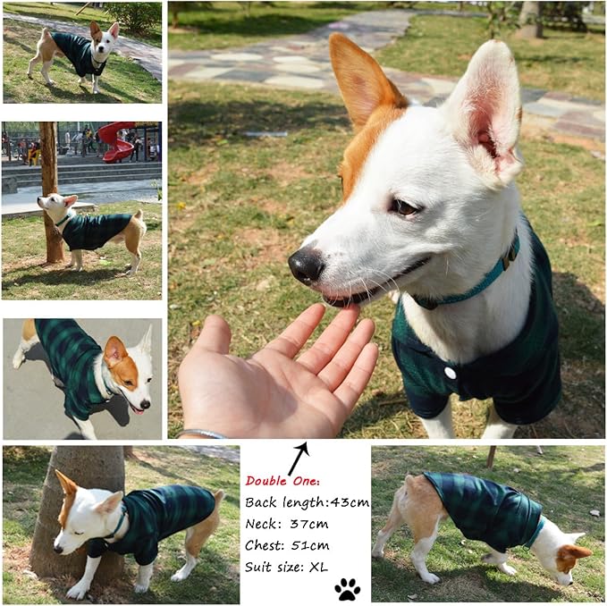 Koneseve Dog Shirt, Pet Plaid Clothes Shirt T-Shirt, Sweater Bottoming Shirt for Small Dog Cat Puppy Grid Adorable Wearing Stylish Cozy Halloween,Christmas Costumes (Green;XXL)