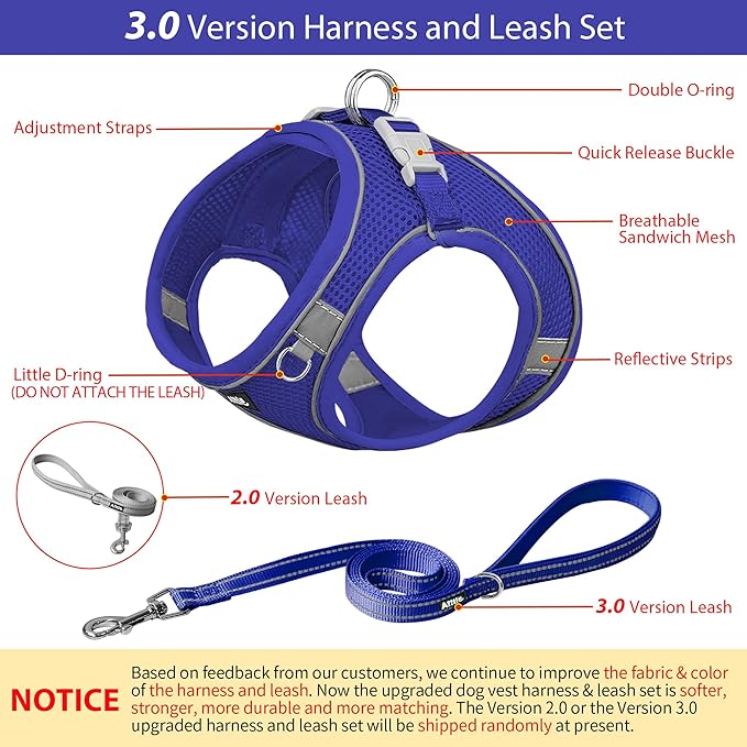 AIITLE Escape Proof Dog Harness - Step in Adjustable Dog Harness No Choke Over with Breathable Mesh and Quick-Release Buckle for Summer- Outdoor Walking, Camping for Medium Dogs Royal Blue XL