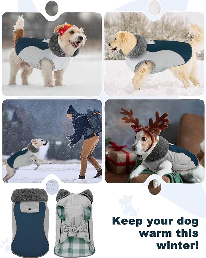 Doglay Dog Coat Waterproof Warm Dog Winter Jacket,Christmas Reflective Fleece Puppy Winter Coat with Harness Hole, Adjustable Snow Jacket for Small Medium Large Dogs