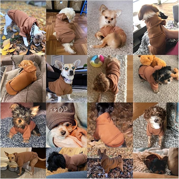 Jecikelon Winter Dog Hoodie Sweatshirts with Pockets Warm Dog Clothes for Small Dogs Chihuahua Coat Clothing Puppy Cat Custume (Coffee, Large)