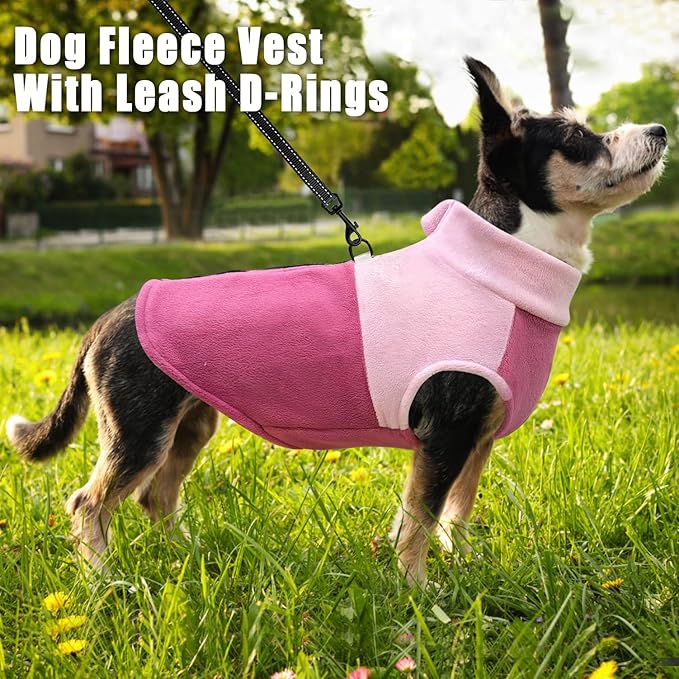 Idepet Dog Fleece Vest Sweater Zip Up Warm Pullover Dogs Jacket with D-Ring Leash Winter Cold Weater Coat Pet Sweatershirt Clothes Hoodie for Small Medium Dogs Boy Girl (Pink/Rose Red, XL)
