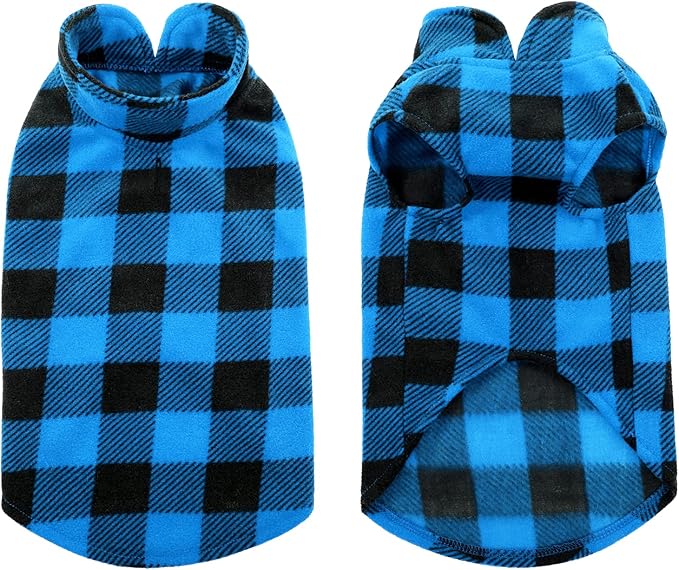 KAMA BRIDAL Spring Autumn Winter Coat Pullover Fleece Vest for Cats Small and Medium Dogs Thin Sweater Blue & Black Plaid (Blue, XXXS)
