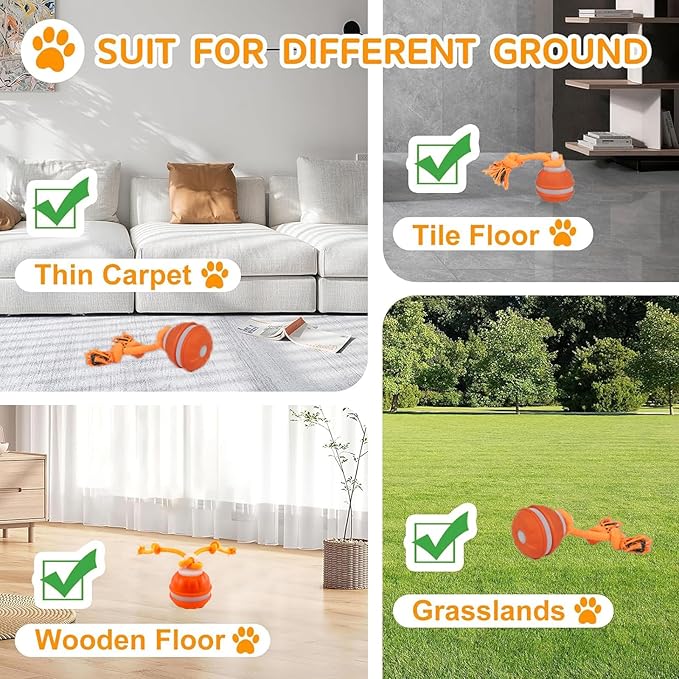 P06 Interactive Dog Toys Dog Balls, Electric Automatic Moving and Rolling Dog Toy with Rope for Small Medium Dogs, Fun Smart Puppy Toy s for Boredom & Training, Dog Toys to Keep Them Busy (Orange)