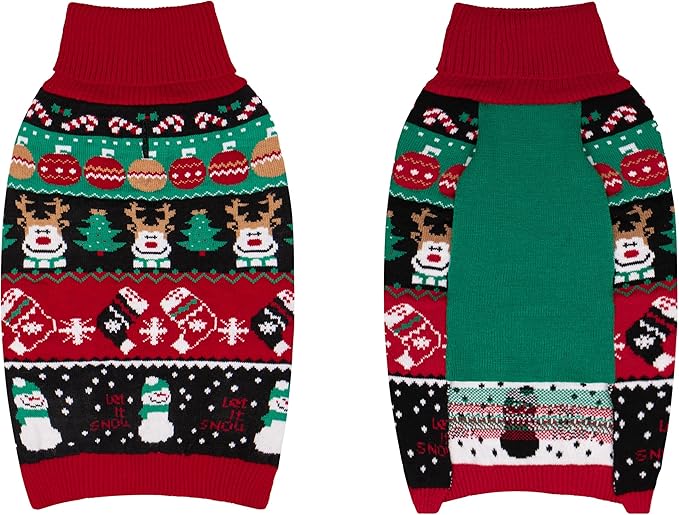 cyeollo Dog Christmas Sweater, Dog Winter Clothes for Small Dogs Turtleneck Warm Puppy Sweater with Leash Hole Soft Xmas Sweaters Female & Male Appeal, M