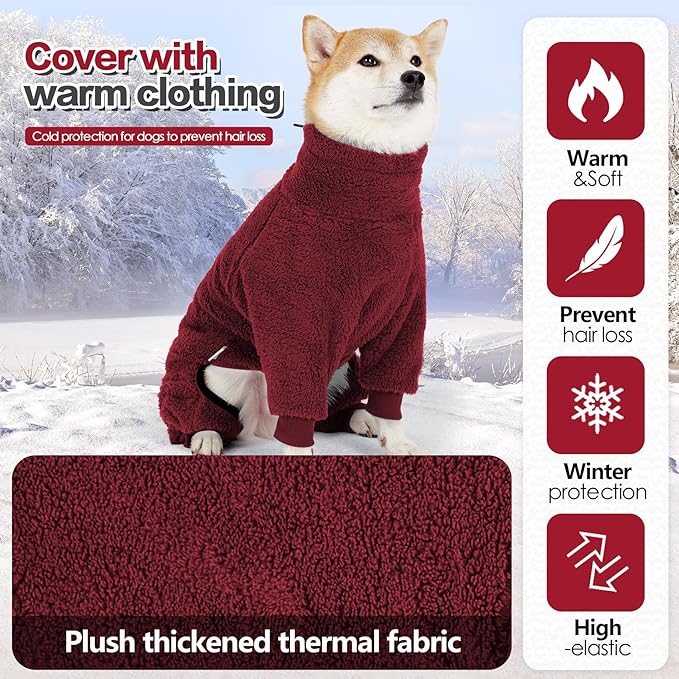 Dog Winter Coat,4-Legged Onesie Jumpsuit Warm Fleece Dog Jacket, Soft Pullover Pajamas, Fullbody Pajamas Onesie for Small Medium Large Dogs Walking, Hiking, Travel