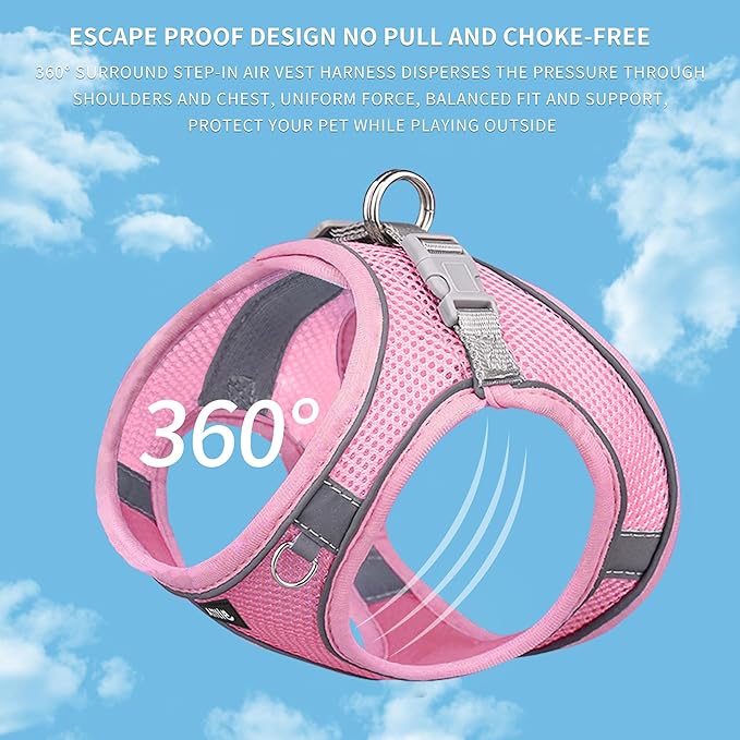 AIITLE Step in Dog Harness and Leash Set - Summer No Pull Escape Proof Vest Harnesses with Soft Mesh and Reflective Bands, Adjustable Pet Outdoor Harnesses for Small and Medium Dogs Pure Pink M
