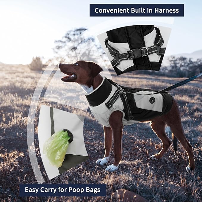 IECOii Dog Coats for Small Dogs Winter Harness Zip Up - Black,XSmall - Warm Fleece Lined Small Dog Winter Coat with D Ring,Waterproof Puppy Coats Dogs Snow Jackets Snowsuit Chihuahua Papillon Maltese