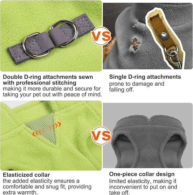 BEAUTYZOO Dog Fleece Vest Sweater Winter Jacket for Small and Medium Large Dogs with D-Ring Leash Cold Weather Coat Hoodie for XS S M Dogs Boy or Girls, Green S