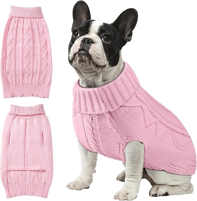 Dog Sweaters for Small Medium Large Dogs Girl, Soft Warm Turtleneck Pup Dogs Shirt, Double Knitting Collar for Outdoor Playing, Warm Dog Clothes (2XL,Pink)