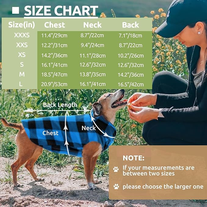 KAMA BRIDAL Spring Autumn Winter Coat Pullover Fleece Vest for Cats Small and Medium Dogs Thin Sweater Blue & Black Plaid (Blue, L)