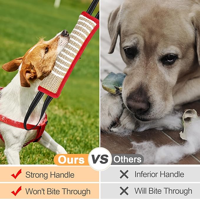 ToLanbbt Dog Tug Toy Bite Jute Pillow Pull Toy with 2 Strong Handles Perfect for Tug of War, Puppy Interactive Play, Tear Resistant Bite Training for Small Medium Large Dogs (Red-Line)